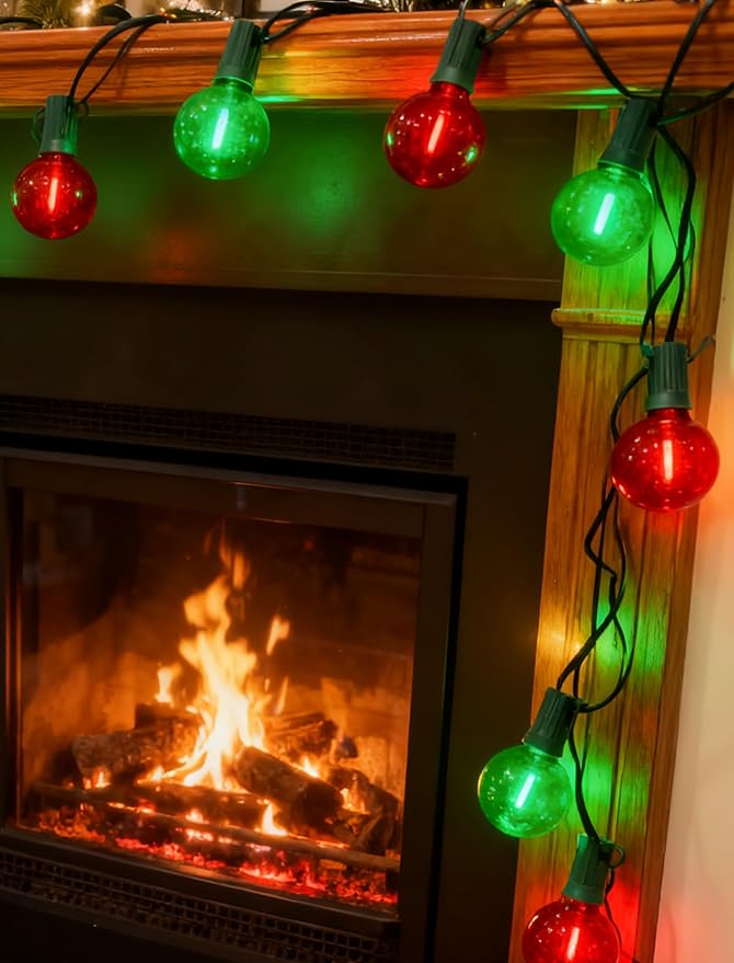 25Ft LED Christmas Outdoor String Lights, G40 Globe Lights with 27 0.6W Clear Multicolor Bulbs, Vintage Christmas Lights for Holiday Party Backyard Wedding Garden Patio Porch Decor, Green Wire