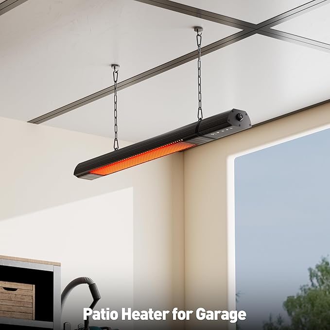 Ceiling Electric Outdoor Heater Wall-Mounted Hanging Patio 1500W Infrared 9 Heat Levels, 24H Timers, Carbon Fiber Tube Heating Wall Heater for Gazebo, Balcony (Rose Gold Quartz Glass)