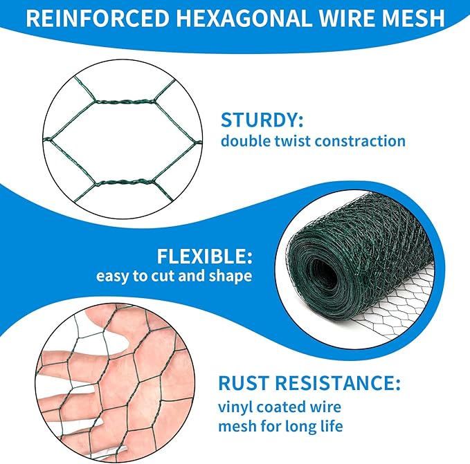60'' x 150' Green Chicken Wire Fencing, 1 inch Chicken Wire and 20 Gauge Poultry Netting, Garden Mesh Fence Roll for Floral Arrangements/Crafts/Farm/Livestock/Pet Protection