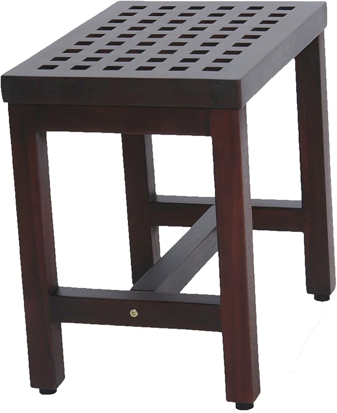 DecoTeak Espalier 18 Inch Lattice Waterproof Teak Wood Shower Bench Stool Seat Chair for Inside Shower Provides Safety, Storage, and Organization for Bathroom Accessories