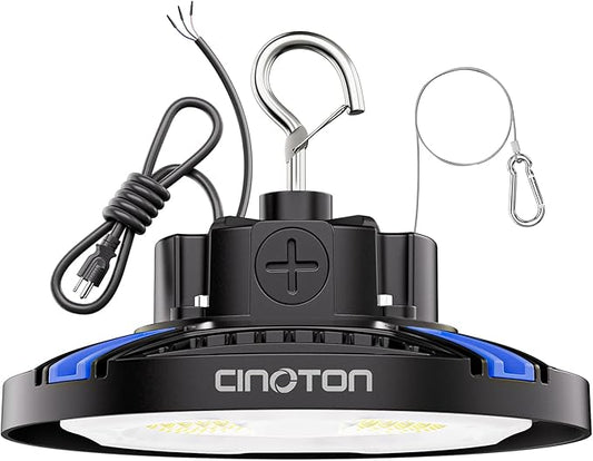 CINOTON UFO LED High Bay Light, 160W/120W/80W Switchable, AC100-277V LED Shop Lights with US Plug, 24000LM Dimmable 0-10V Commercial Bay Lighting for Garage Workshop 5000K Daylight-UL Listed, 1 Pack