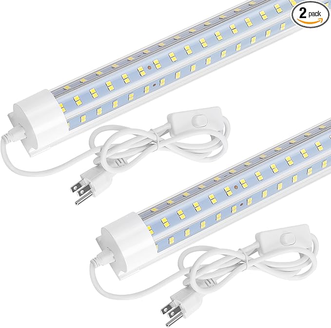 2-Pack 2FT LED Shop Light, 32W Ultra Bright 4,600LM, U-Shaped T8 Integrated Tube, 6500K, Linkable, Built-in Connector, Surface Mount Plug & Play LED Ceiling Light for Garage, Workshop, Basement