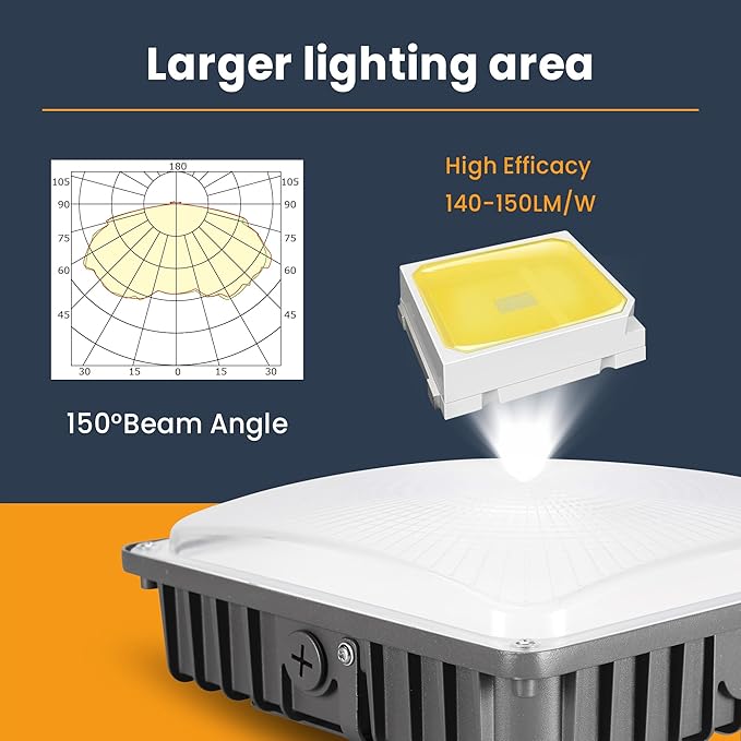 LED Canopy Light 100W, 40/60/80/100W Selectable, 5000K 15000Lumens Commercial Canopy LED Lights Outdoor, Gas Station Carport Light for Garage Shop Warehouse, IP65, DIM, 100-277VAC, ETL Listed