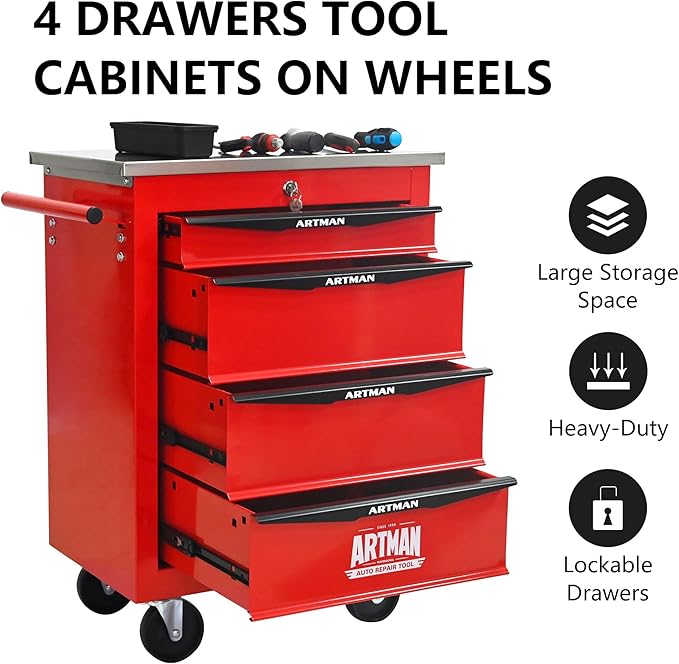 4 Drawers Rolling Tool Box on Wheels, Multifunctional Tool Cart, Drawers Rolling Trolley Organizer Tool Storage Chest for Garage,Workshop,DIY Multiple Interconnectable(4 Drawers-30.5" H)