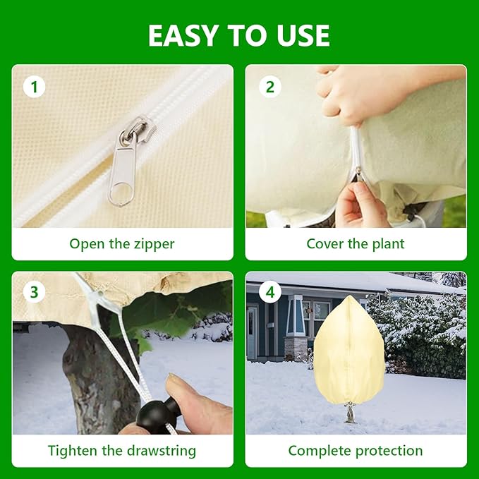 Plant Covers Freeze Protection, 4 Pack Round Frost Blankets for Outdoor Plants (71"x48") – Winter Plant Covers, 2.4oz/yd² Frost Cloth Plant Protection for Trees, Shrubs & Potted Plants (Beige)