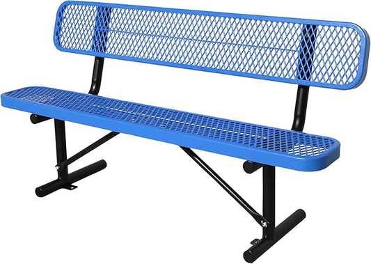 6 Ft Metal Park Bench for Outside, All-Weather Thermoplastic Coating Outdoor Bench with Backrest, Commercial Heavy Duty Benches for Shopping Malls, Stores, Parks, Patios, Decks, Blue