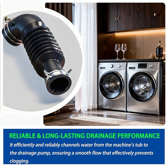 DC97-17345B Washer Drain Hose for Samsung Washers Replaces DC67-00684A DC97-17345A DC97-17417A AP6287099 Heavy Duty Rubber Elbow with Clamp & Bolt - Anti-Leak Design, Tub to Pump Connection