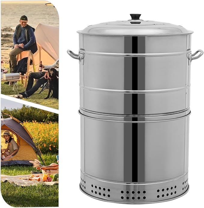 Large Smokeless Portable Charcoal Grills,Stainless BBQ Grill Barrel,Portable Barbecue Grill Allows 50 skewers,360° Rotating Outdoor Barbecue Grill for Indoors and Outdoors