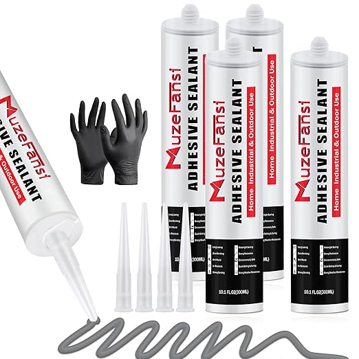 Cement Crack Filler, Flexible Self-Leveling Sealant, Concrete Crack Repair Sealant for Horizontal Surfaces, 10.1 fl. oz (4 Pack, Gray)