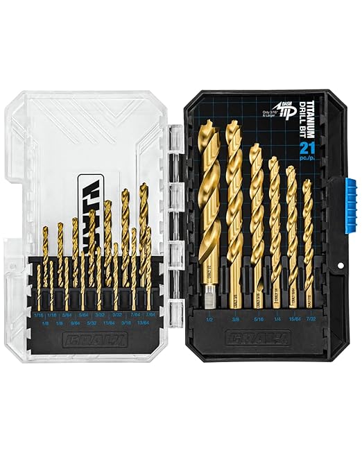 CRALY 21-Piece Cobalt Drill Bit Set, M35 HSS Titanium Coated Jobber Length Twist Drill Bits, Dash Tip & 135 Degree Split Point, 3-Flat Shank, for Hard Metal, Stainless Steel, Cast Iron, Plastic