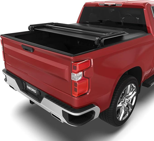 oEdRo Tri-Fold Truck Bed Soft Tonneau Cover Compatible with 2019-2025 Chevy Silverado 1500 / GMC Sierra 1500 New Body Style, Fleetside 5.8 Feet Bed w/o Multi-Flex Tailgate