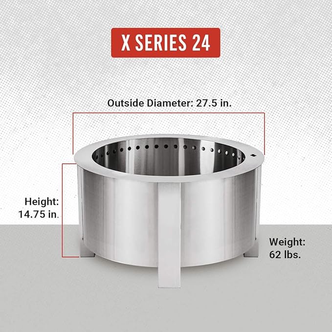 Breeo Smokeless Fire Pit (X Series 24, Stainless Steel) | 27.5 inch Smokeless Firepit for Outside | 62 Pounds | Ideal for Families, Gifts for Dad | Compatible with Wide Range of Breeo Accessories