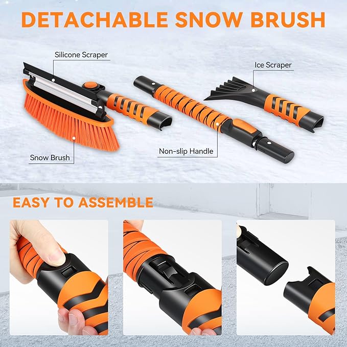 Auto Dynasty 43" Extendable Snow Brush with Ice Scraper, 3-in-1 Snow Broom with Pivoting Head and Handle Grip for Car Windshield, Vehicle Snow Removal Tool for Car, Truck, SUV