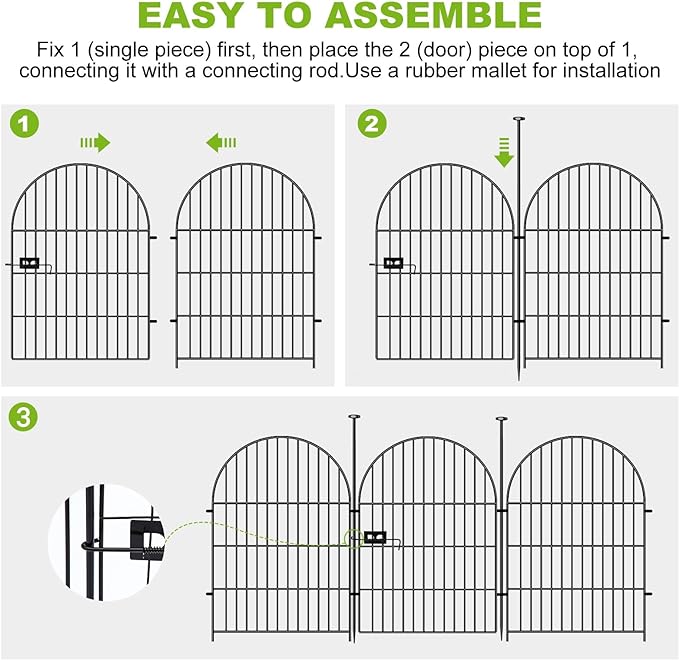ADAVIN Garden Fence Animal Barrier with Gate 40 in(H)×17.5 Ft(L) 8 Panels,Rustproof Metal Wire Tall Fencing Border for Dogs Rabbits,Outdoor no dig pet Fences,Black Flower Edging for Yard,Arched