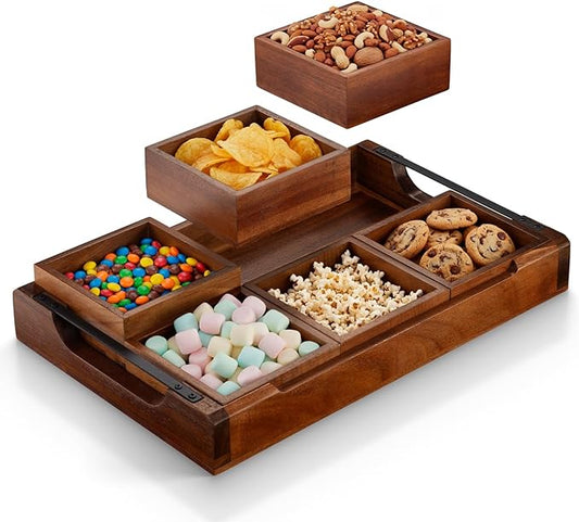 Acacia Serving Platter Snack Tray - Modular Serving Tray for Party Hosting - Trays for Serving Food, Charcuterie, Fruit Platter Tray for Parties, Appetizer Dishes & Dessert Trays