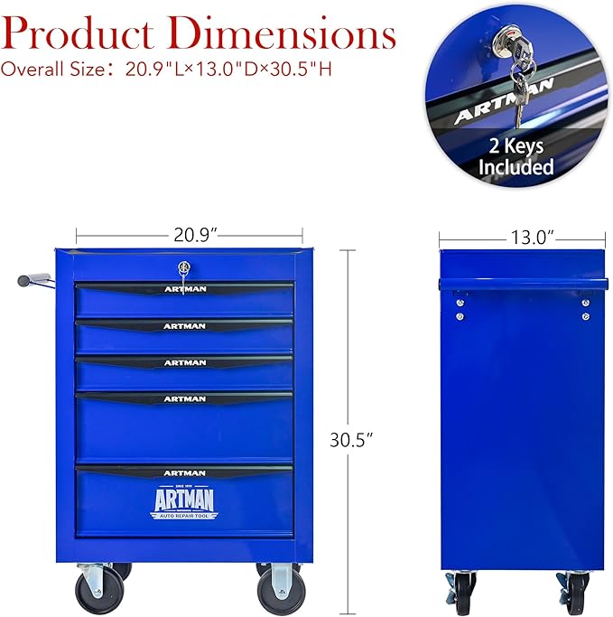 5 Drawers Tool Cart on Wheels, Multifunctional Rolling Tool Box, Drawers Rolling Trolley Organizer Tools Storage Chest for Warehouse,Garage,Workshop,Repair Shop (5 Drawers-30.5" H)