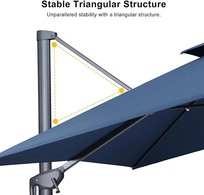 PURPLE LEAF 12 FT Cantilever Umbrella Outdoor Patio Umbrella, Large Offset Square Umbrella, Windproof Heavy Duty Hanging Outside for Patio, Ocean Slate