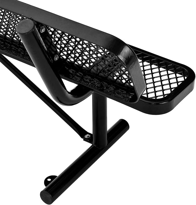 Global Industrial 8'L Heavy Duty Expanded Metal Mesh Bench with Backrest with Steel Frame, Portable Outdoor Bench, 1000 lbs Capacity, Black, 96" L x 24" W x 33" H