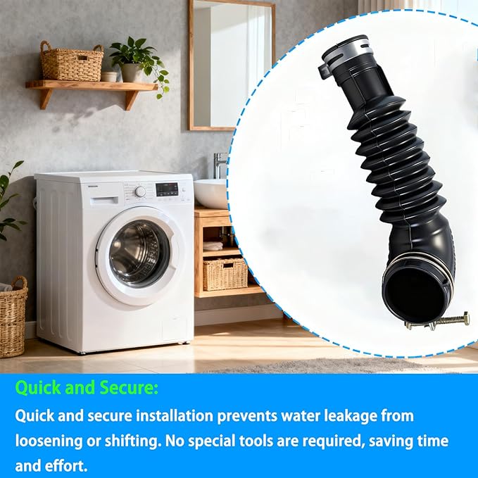 DC97-17345B Washer Drain Hose for Samsung Washers Replaces DC67-00684A DC97-17345A DC97-17417A AP6287099 Heavy Duty Rubber Elbow with Clamp & Bolt - Anti-Leak Design, Tub to Pump Connection