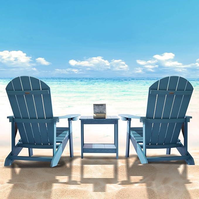 Adirondack Chairs Set of 4, All Weather Resistant Plastic Chairs with Cup Holder, 5 Easy Steps to Install, Outdoor Chairs for Patio, Garden, Backyard Deck, Lawn, Fire Pit - Lake Blue