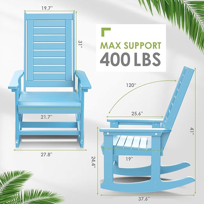 GREENVINES Outdoor Rocking Chairs | Porch Rocker | HDPE Plastic | Arctic | Oversized Rockers | High Back | Big & Tall | Ladder Back | for Patio Outside Backyard Balcony Garden
