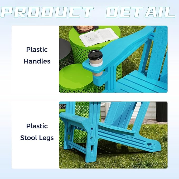Adirondack Chair, All Weather Plastic Adirondack Chairs, Fire Pit Chairs with Cup Holder, Outdoor Lawn Chair for Patio, Garden, Backyard, Sky Blue