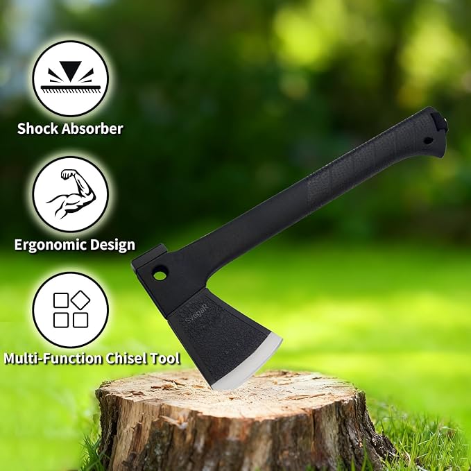 Camping Axe and Hatchet Multi-Tool – 14" Survival Outdoor Axe, Includes Handsaw, Fire Starter, Sheath, Fishing Kit & Whistle – Compact Tool for Camping, Hiking & Bushcraft