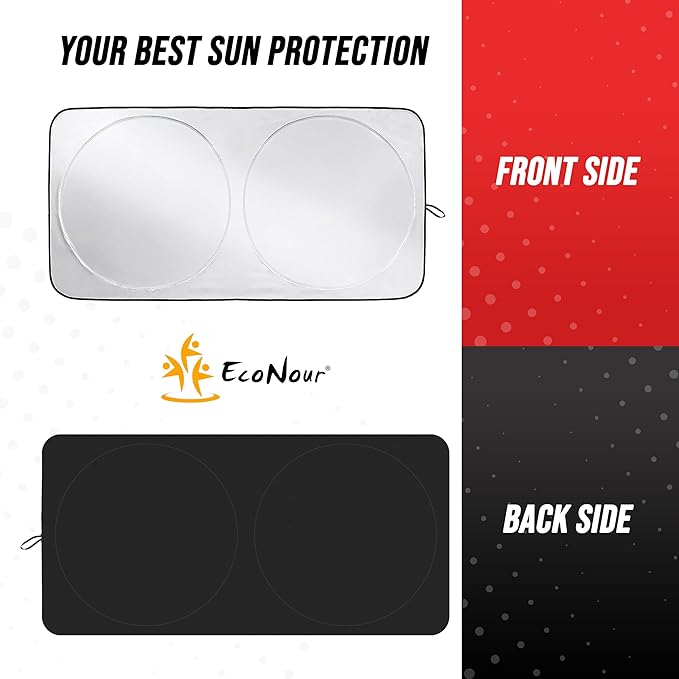 EcoNour Windshield Sun Shade for Tesla Model 3/Y 2017-2026(Fit Model Y Juniper 2025-2026/Model 3 Highland 2024)Upgraded Foldable Sunshade, Window Sun Visor Protector, Blocks UV Rays Keep Your Car Cool