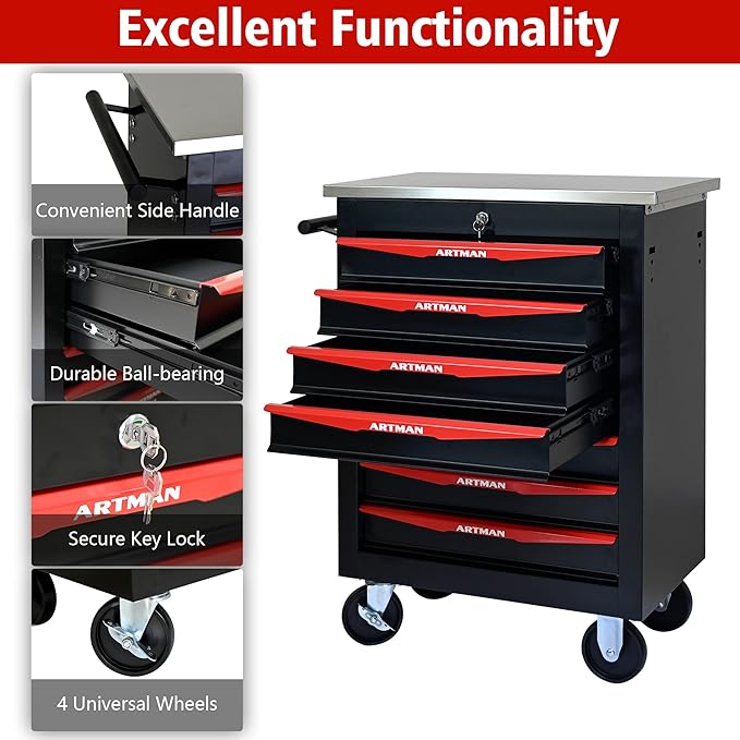 7 Drawers Tool Cart on Wheels,Multifunctional Rolling Tool Storage Chest,Drawer Rolling Trolley Organizer Tool Box for Garage,Workshop,DIY Multiple Interconnectable(7 Drawers-30.5" H)