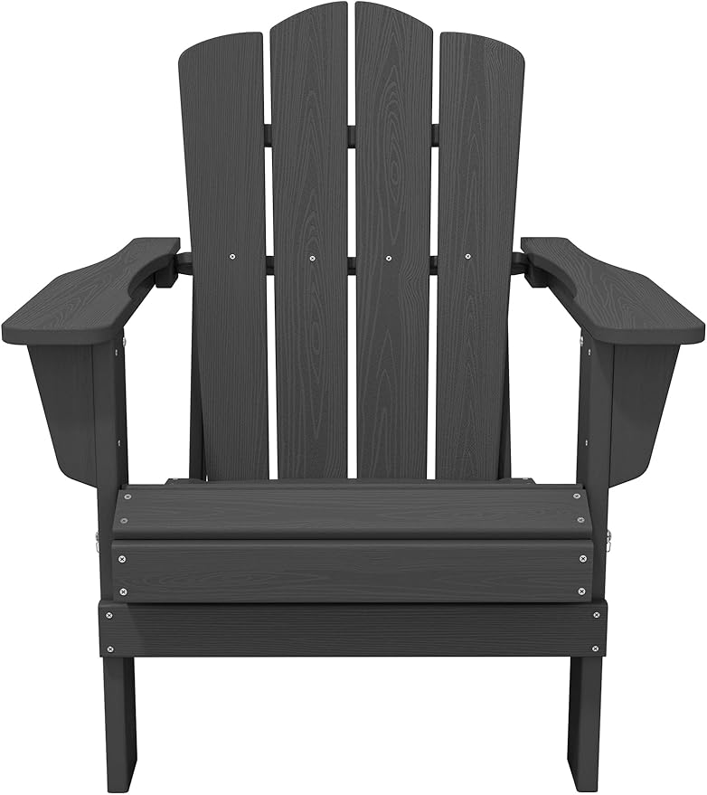 KINGYES Folding Adirondack Chair Set of 8, HDPE All-Weather Folding Adirondack Chair, Grey