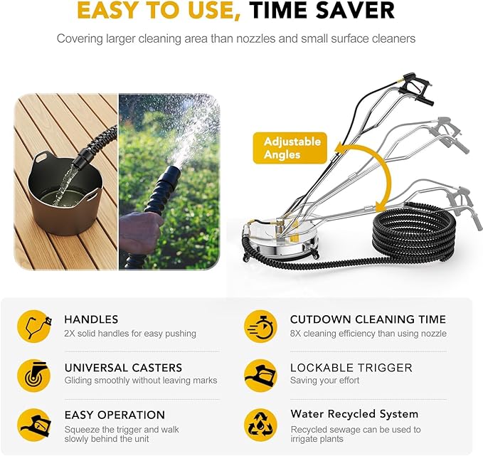 EVEAGE 16.5" Pressure Washer Surface Cleaner, EP003 Dual Handle Stainless Steel Surface Cleaner for Pressure Washer Power Washer, 4000 PSI, Perfect for Driveways, Sidewalks,Patios Cleaning (16.5inch)