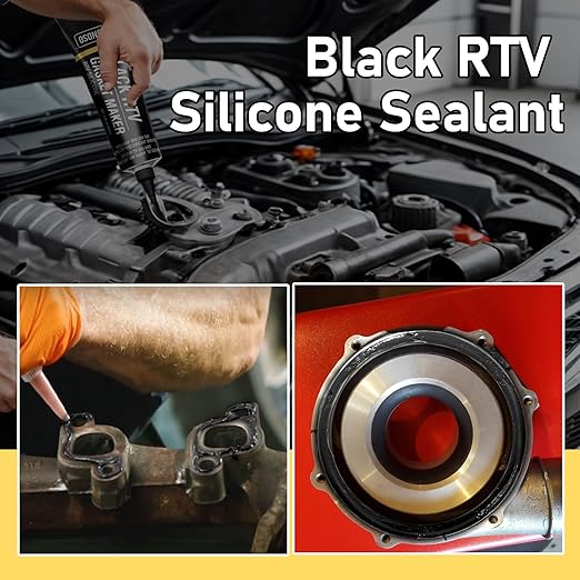 Black RTV Silicone Sealant, Silicone Gasket Maker, High Temp Up to 600F, Sensor Safe, Oil Resistance Flexible for Automotive, Engine, Gearboxes, 3 oz