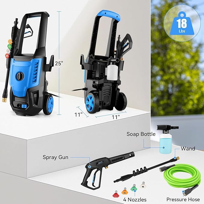 5000PSI Pressure Cleaner, 2025 4.0 GPM High Power Cleaner Machine, with Adjustable Nozzle and Soap Bottle for Cars/Fences/Driveways/Home/Patios (Light Blue)
