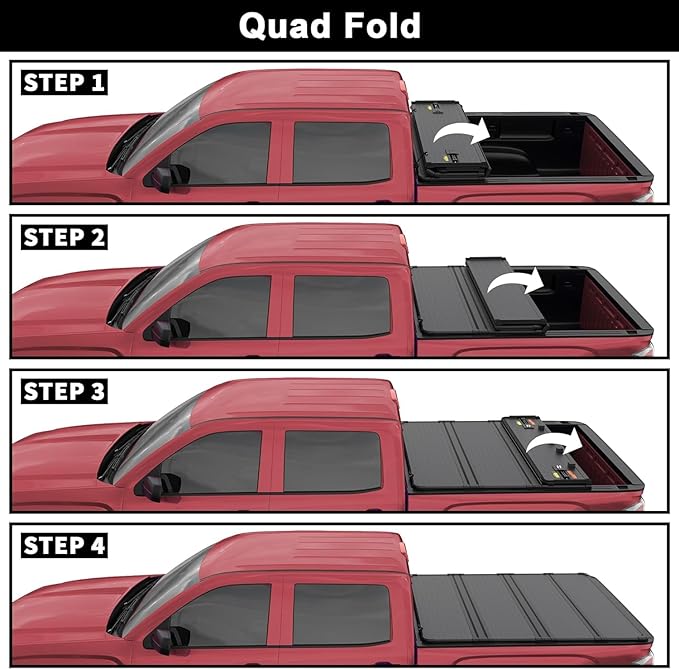 Hard Quad Fold Aluminum Truck Bed Tonneau Cover Compatible for 2007-2013 Chevy Silverado/GMC Sierra 1500 Fleetside 4-Fold 5.8FT 69.3 Inch