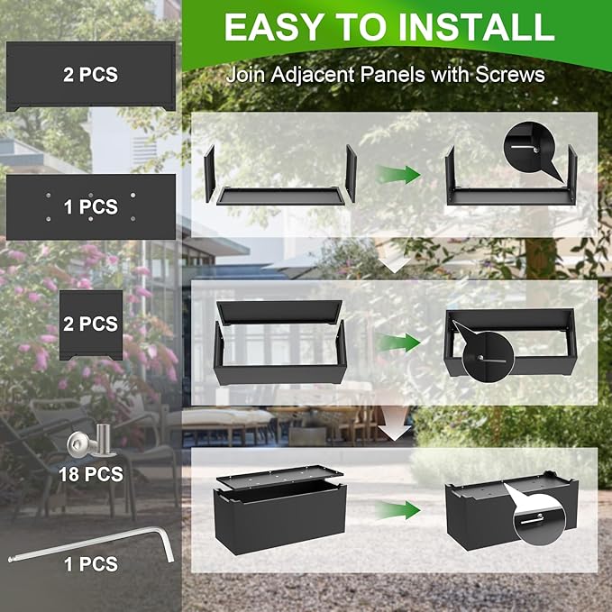 Metal Planter Box 36"L x 15"W x 15"H, Large Outdoor Rectangle Planters with 6 Drainage Holes & Raised Bottom, All-Weather Garden Planter Box for Patio, Lawn, Commercial & Residential, Black