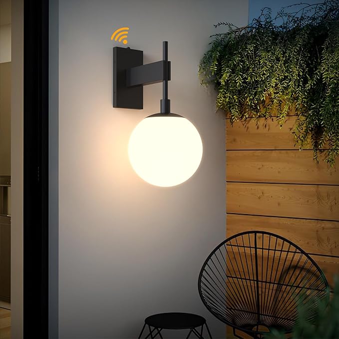 Hyunbae Dusk to Dawn Outdoor Wall Sconces, Modern Exterior Sensor Front Porch Light, 18.9" Globe Large Outdoor Wall Lighting, Waterproof Outside Lights for House, Doorway, Garage, E26, IP65