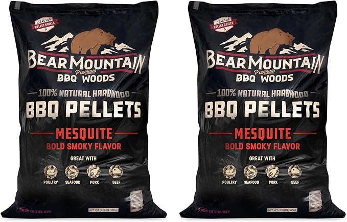 Bear Mountain BBQ FK17 Premium 20 Pounds All Natural Hardwood Mesquite BBQ Hardwood Smoker Pellets for Outdoor Electric Grilling and Smokers (2 Pack)