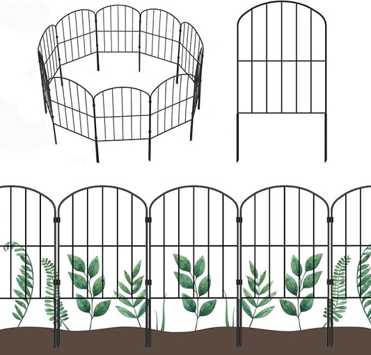 OUSHENG 25 Panels Metal Garden Fence 27ft x 24in - Rustproof Decorative Wire Fencing for Outdoor Yard, Flower Bed, Patio | Arched Animal Barrier & Landscape Edging (Black)