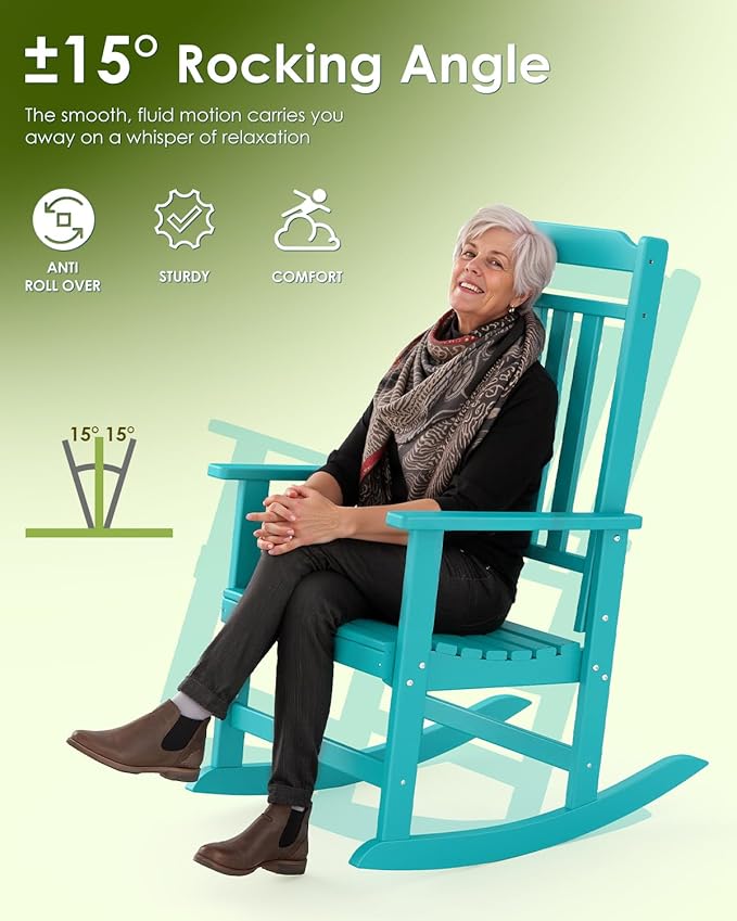 GREENVINES Outdoor-Rocking-Chairs-Set-of-4 | HDPE Plastic | Patio Rockers | Porch Rocker Chair | Oversized | High Back | Big & Tall | Aqua