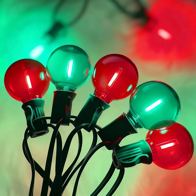 25Ft LED Christmas Outdoor String Lights, G40 Globe Lights with 27 0.6W Clear Multicolor Bulbs, Vintage Christmas Lights for Holiday Party Backyard Wedding Garden Patio Porch Decor, Green Wire