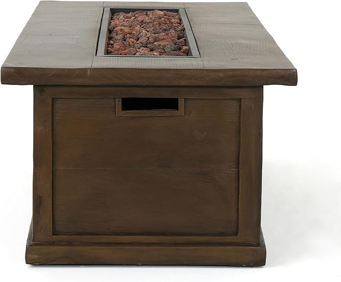 Propane Fire Pit Table, 56" MGO Firepits for Outside, Rectangular Gas Fire Pit for Outside Patio, Propane Fire Table with Rain Cover for Deck, Backyard, 50,000BTU, Tank Not Included, Brown