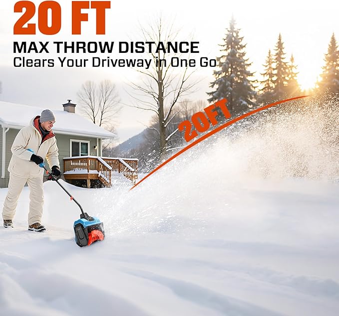 SENIX 2X2 40V Max Cordless Snow Shovel, 13" Width, 6" Depth, 20Ft Max Throw Distance,Variable Speed, Plows 375lbs/Min, 8000mAh Batteries and Charger