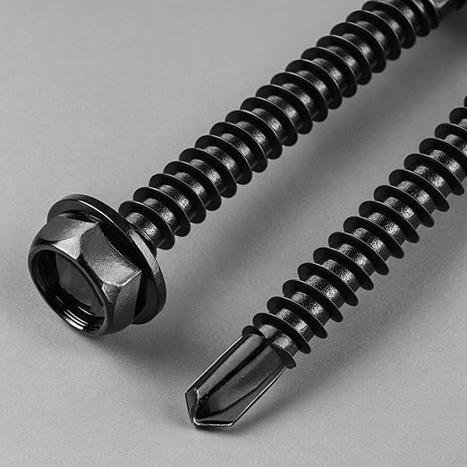#10 x 1-1/4 Inch Self Drilling Screws, (215pcs) 2 lbs Black Self Tapping Screws for Metal, 410 Stainless Steel Hex Washer Head Sheet Metal Screw