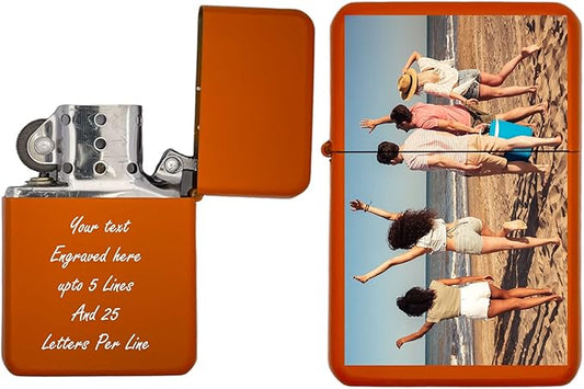 Custom Gifts Infinity Lighter! Personalize Lighter with Your Photo or Logo! Customized (Orange) - Christmas, Halloween & Valentines Day Gift