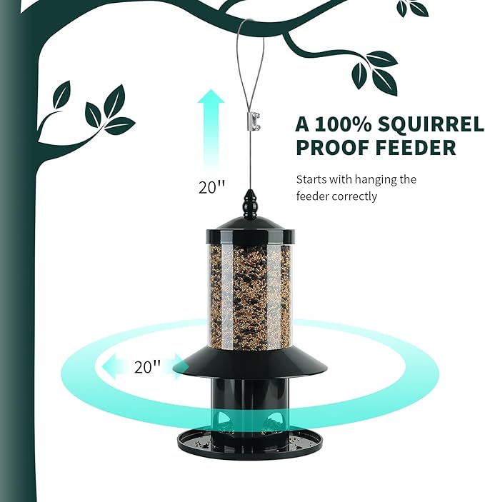 Squirrel-Proof Bird Feeder for Outdoor. Forest Green