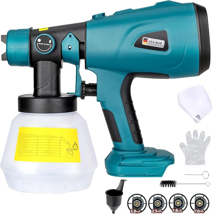 YEX-BUR Cordless Paint Sprayer for Makita 18V Battery, Handheld HVLP Spray Gun for Furniture Fence Cars Walls DIY Works House Painting(Battery Not Included)