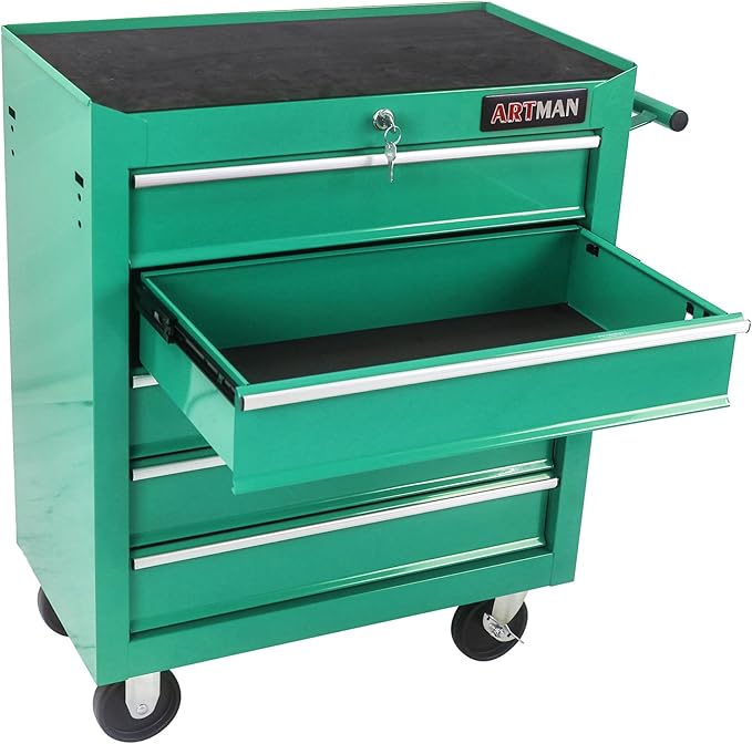 5 Large Drawers Rolling Tool Cart on Wheels, Trolley Organizer Tool Case Tool Chest, Multifunctional Tool Storage Tool Box for Workshop, Garage, Warehouse, Repair Shop (5 Drawers-29.3" H-Green)
