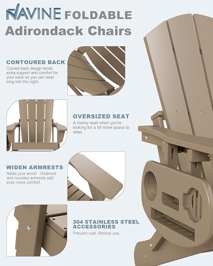 Adirondack Chair Set of 8, HDPE Folding Adirondack Chair with Multifunctional Cup Holder, Weather Resistant Fire Pit Chair for porches, patios, poolsides, Decks.