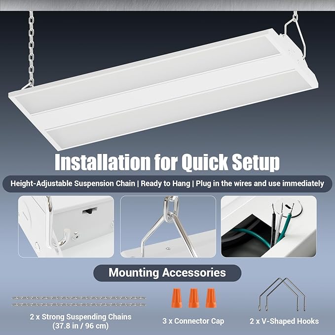 LED Linear Shop Lights 150W, 22500LM Led High Bay Lights 5000K Daylight 120-277V, 4-Pack Led Garage Light for Shop Workshop Store Commercial Supermarket Warehouse Basement Exhibition Room ETL