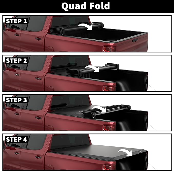 Soft Quad Fold Truck Bed Tonneau Cover Compatible for 2019-2024 2025 Chevy Silverado/GMC Sierra 1500 Fleetside New Body Style 4-Fold 6.5FT 78.9Inch